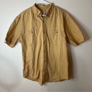 Woolrich yellow cotton short sleeve button front shirt M men